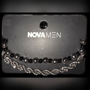 Nova Men Black and Silver Bracelet Set